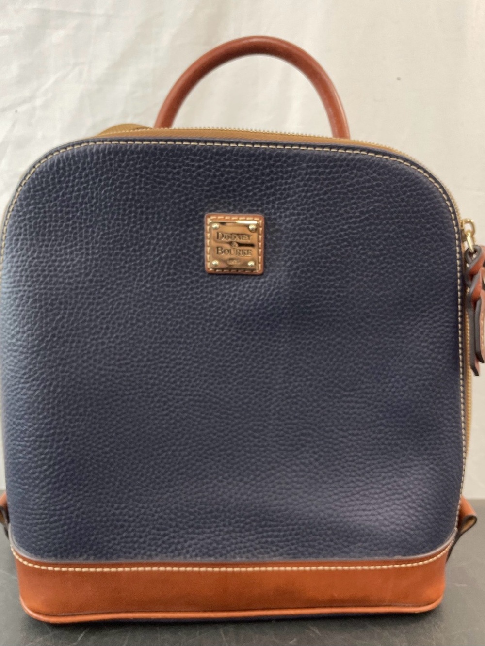 Dooney & Bourke Navy & Brown Pebble Leather Dome Backpack